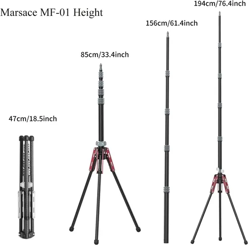 Vista 2 de Marsace MF-01 Base de luz de fibra de carbono Soporte de lámpara extensible portátil al aire libre cámara de viaje trípode de estudio