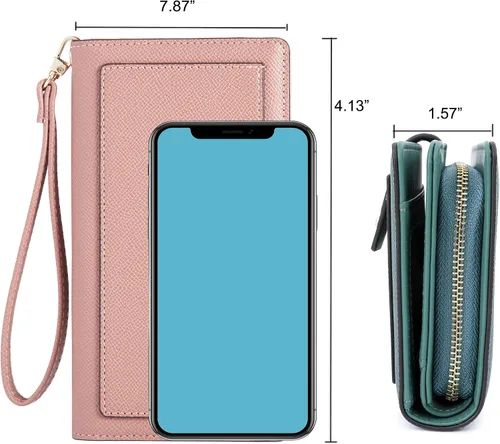 Vista 5 de Cartera organizadora de cuero para mujer con chequera y tarjetero - 2 estilos, Malva pálida-2, Classic