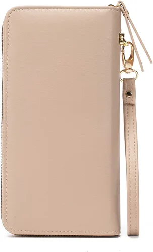 Vista 2 de Cartera de piel para mujer, con bloqueo RFID, bolsillo con cremallera, tarjetero, con ventana de identificación
