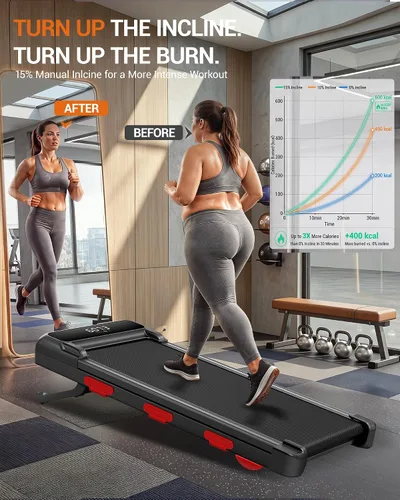 Vista 3 de LONTEK 15% Auto Incline Walking Pad Under Desk, Compact Treadmills for Home