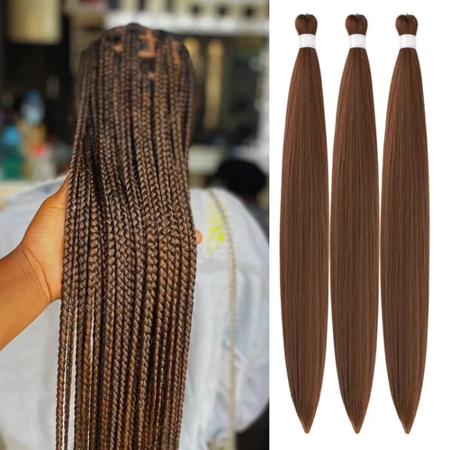 Vista 53 de Pelo corto negro trenzado preestirado de 14 pulgadas para trenzas sin nudos, pelo sintético 1B trenzado para trenzas Bob Box