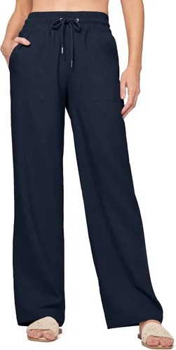 Vista 14 de Willit Pantalones de lino para mujer, pantalones palazzo de pierna ancha Khaki - Actualización