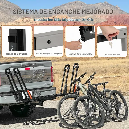 Vista 3 de TOOENJOY Soporte de bicicleta plegable para enganche, plataforma de transporte de bicicletas resistente con brazos duales, se ajusta a receptor