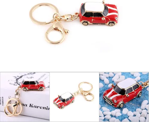 Vista 5 de TOPINCN Alloy Classic 3D Hollow Carved Simulation Mini Sporty Car Key Chain Bag Charm Pendant (Red)
