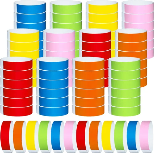 Vista 13 de 1200 piezas de pulseras de papel de plástico para eventos, pulseras de color neón para conciertos, pulseras de identificación, pulseras de papel