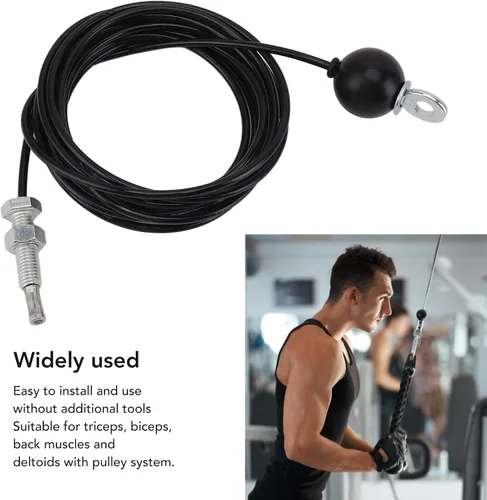 Vista 3 de Sistema de polea de fitness resistente, cable ajustable, cuerda de alambre de acero, gimnasio, ejercicio en casa, color negro