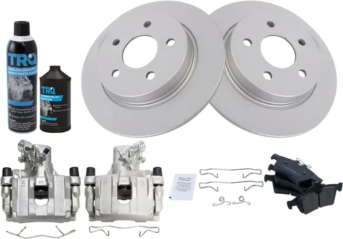 Vista 2 de TRQ Kit de pastillas de freno trasero y rotor, pinza de freno, kit químico, pastillas de freno, rotor de freno de cerámica premium recubierto G