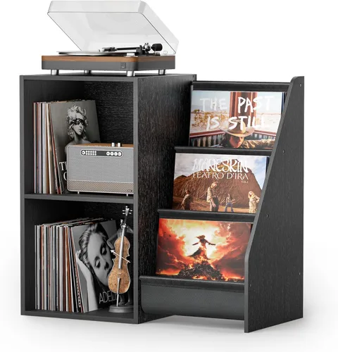 Vista 11 de Bikoney Soporte para Tocadiscos, Soporte para Tocadiscos con Almacenamiento de Discos de Vinilo de 3 Niveles, Mesa para Tocadiscos de Hasta 200