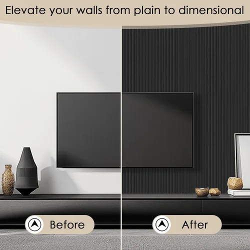Vista 3 de Paquete de 8 paneles de pared con listones 3D, paneles de pared de madera sintética insonorizados para decoración de interiores, 47.2 x 6.3