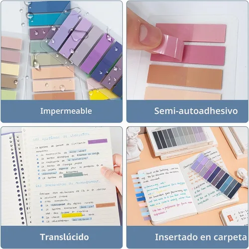 Vista 4 de Morandi - 2000 pestañas adhesivas para libros, pestañas transparentes para anotar libros, multicolores grabables y reposicionables, pestañas