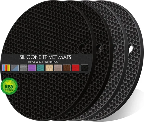 Vista 11 de Salvamanteles para platos calientes, paquete de 4 almohadillas calientes de silicona para cocina, tapete de silicona antideslizante resistente al