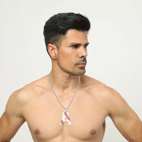 Vista 3 de VEEHOO Collar de béisbol para hombres y niños, letra inicial de la A a la Z, joyería de béisbol con colgante de joyería de béisbol para niños