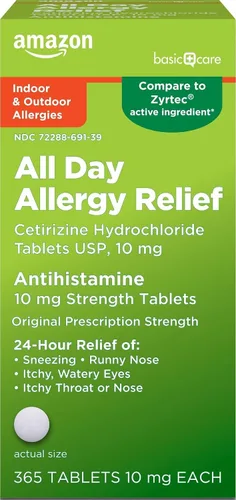 Vista 8 de Amazon Basic Care - Pastillas All Day Allergy de 10 mg de diclorhidrato de cetirizina, antihistamínico, 90 comprimidos