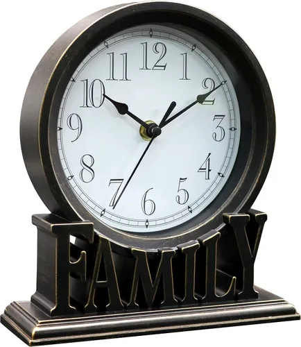 Vista 4 de Reloj de mesa de 6.5 pulgadas, estilo vintage, sin tictac, funciona con pilas, con movimiento de cuarzo, vidrio HD para dormitorio, sala de estar