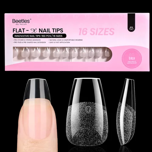 Vista 30 de Beetles - Kit de uñas de gel FlatX, almendra corta, 320 puntas de uñas de 16 tamaños, con pegamento sólido de uñas de 0.5 onzas, removedor