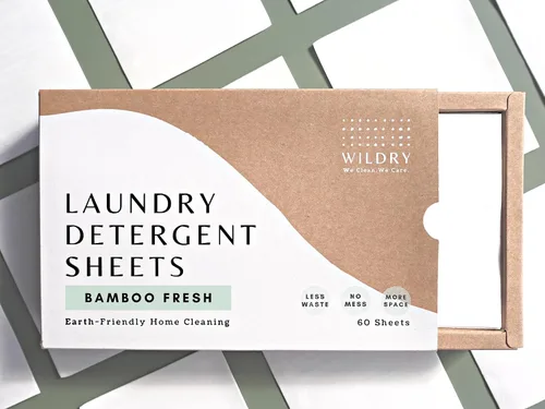 Vista 2 de Hojas de detergente para ropa sin líquido (60 hojas) - Aroma fresco de bambú - Ecológico, 100% libre de plástico, biodegradable, hipoalergénico