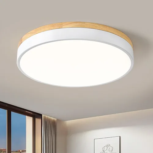 Vista 17 de Moderna lámpara de techo de madera regulable, lámpara de techo redonda negra LED empotrada, lámpara de techo minimalista para cocina, dormitorio