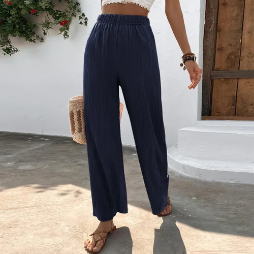 Vista 2 de Womens Dress Yoga Pants Trendy Pleated Wide Leg High Waist Elastic Sweatpants Work Business Fashion Court