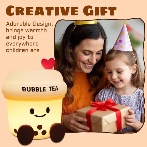 Vista 6 de OkiyiD Regalos de té Boba para los amantes del té con leche, bonita luz nocturna de té de burbujas, lámpara de silicona de té Boba para guardería