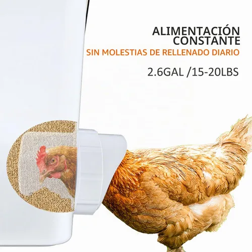 Vista 2 de Alimentador de pollo automático grande y Waterer Set Colgando Pollo Alimentador de agua de aves de corral Cubo de alimentación