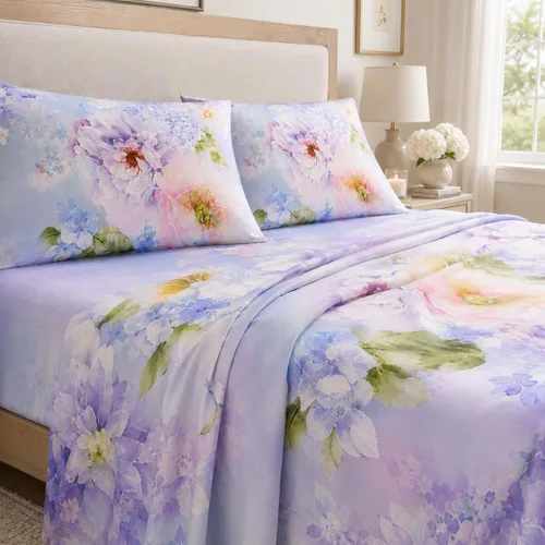 Vista 2 de YIYEA Juego de sábanas individuales, sábanas de hotel de calidad de 1800 hilos de microfibra doble cepillada con flores para cama individual, extra