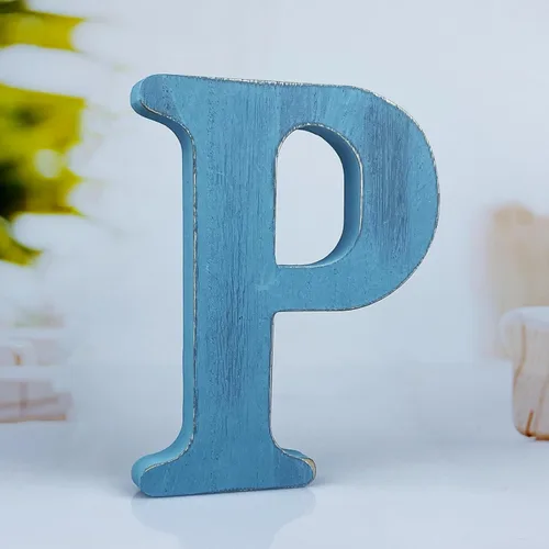 Vista 24 de Letras de madera azul rústica de 6 pulgadas, letras de madera sin terminar para pared, letras decorativas azules retro de pie, decoración de tablero