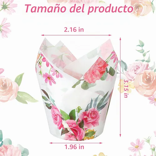 Vista 2 de Funtery - 200 forros para magdalenas de tulipanes de flores, mini forros