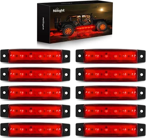 Vista 23 de Nilight 3 Inch Amber Oval LED Marker Lights 10PCS Clear Lens Side Clearance Lights 12V DC IP67 Waterproof Chrome Housing for Semi Truck Trailer RV