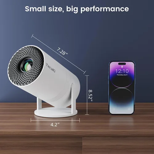 Vista 8 de Mini proyector con WiFi y Bluetooth, aplicaciones integradas, proyector portátil giratorio de 210°, proyector de película de soporte de 1080P