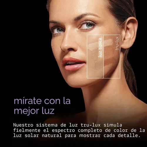 Vista 4 de simplehuman Espejo con sensor, espejo de maquillaje iluminado con aumento (5X), espejo redondo de 8 pulgadas con lupa con luces, inalámbrico, acero
