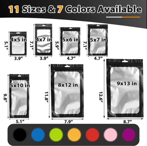 Vista 2 de 400 bolsas de Mylar resellables de 4 x 5 pulgadas, color negro, para almacenamiento de alimentos, bolsa resellable de Mylar con ventana transparente