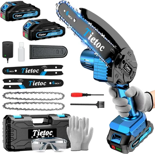 Vista 7 de Tietoc Mini Motosierra Inalámbrica de 6 Pulgadas, Sierra Eléctrica Portátil y Ligera, Kit de Motosierra de Poda con Batería para Hogar y Jardín