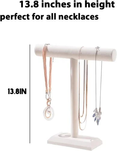 Vista 2 de Byken - Organizador para collares, soporte de exhibición de joyas para cadenas y brazaletes, color beige y blanco con barra en T para árbol