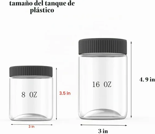 Vista 2 de Paquete de 6 tarros de plástico de 8 onzas con tapas negras Contenedores de almacenamiento de cocina recargables para alimentos secos, café, nueces
