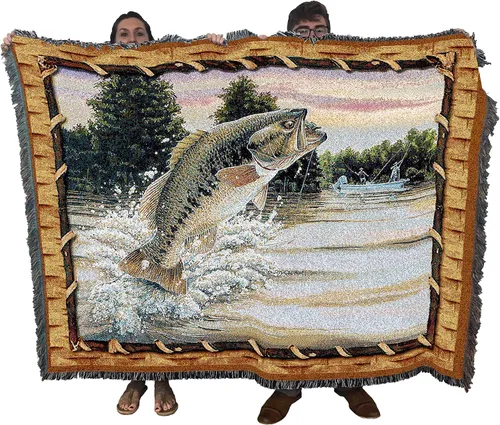 Vista 20 de Pure Country Weavers - Manta tejida con flecos, decorativa / tapete, de Antler Lodge, con diseño de osos, vida silvestre, cabaña del lago, regalo