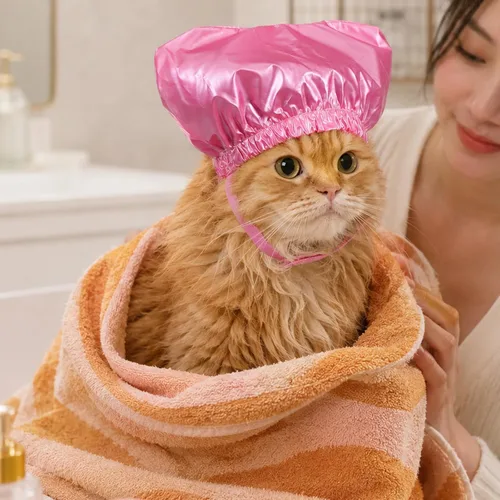 Vista 7 de 2Pcs Waterproof Pet Shower Cap Reusable Dog Bonnet for Bathing S&M