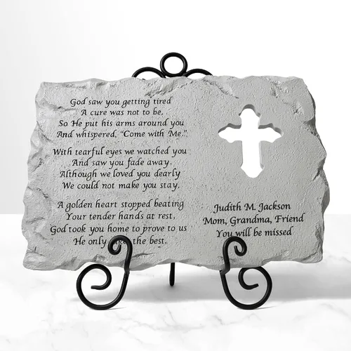 Vista 5 de Let's Make Memories Piedra conmemorativa de cruz personalizada - Condolencias - Marcador de jardín