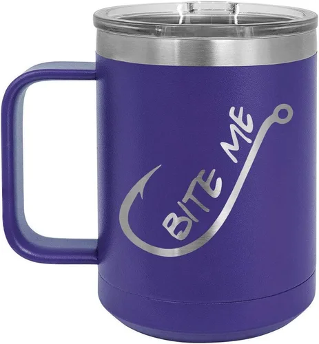 Vista 15 de BITE ME Negro 15 oz Taza de café w/tapa deslizante Taza de café de viaje aislada Ideas de regalos de cumpleaños o Navidad de mujeres u hombres