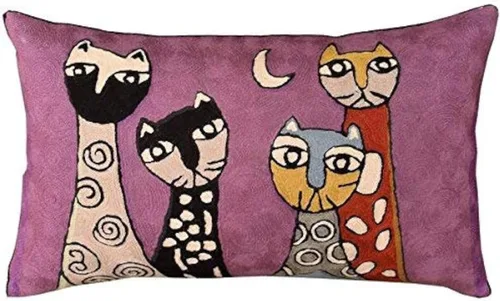 Vista 20 de Funda de almohada lumbar Picasso - Cojín abstracto de gatitos azules - Lana bordada a mano tamaño 14 x 20 Almohada lumbar Blue Cats