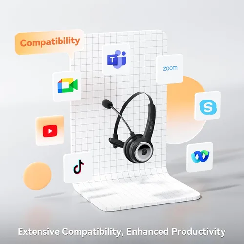 Vista 5 de LEVN Auriculares inalámbricos con micrófono para el trabajo, auriculares inalámbricos (base de carga, cancelación de ruido y botón de silencio)