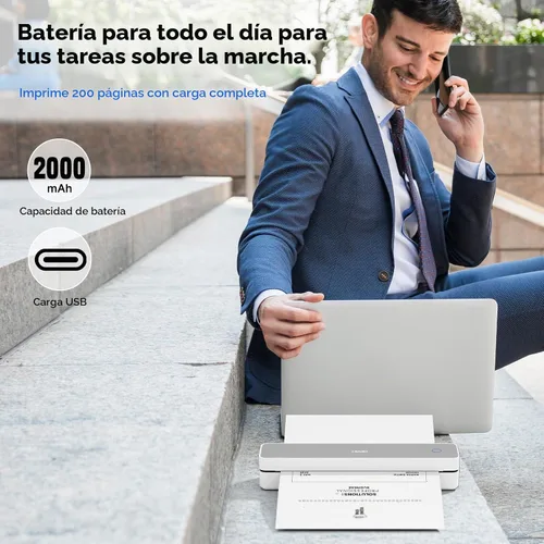 Vista 5 de HPRT Impresora portátil inalámbrica para viajes, impresora térmica sin MT610-gris+10hojas
