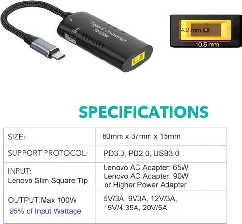Vista 6 de PLUSPOE Adaptador USB C a punta delgada, PD3.0 carga rápida multipuerto para Lenovo Thinkpad, MacBook, Chromebook