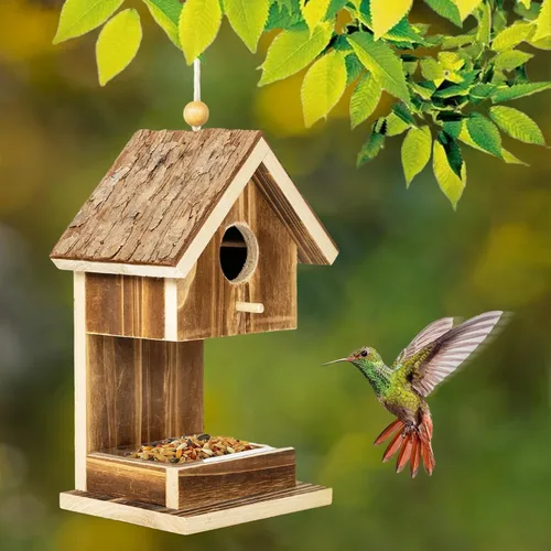 Vista 5 de Casas de pájaros para colgar en el exterior, comedero para colibríes, cardenal Wren, pájaros silvestres, pájaros silvestres, pequeña casa de pájaros