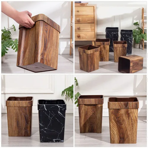 Vista 8 de Cabilock Contenedor de basura para adornos, papelera de madera con patrón de mármol, contenedor de basura de plástico, cubo de papel higiénico