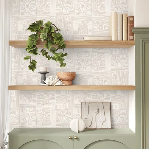Vista 6 de VEELIKE Papel tapiz geométrico retro para despegar y pegar, papel tapiz geométrico bohemio para baño, dormitorio, 17.7 x 118 pulgadas, papel tapiz