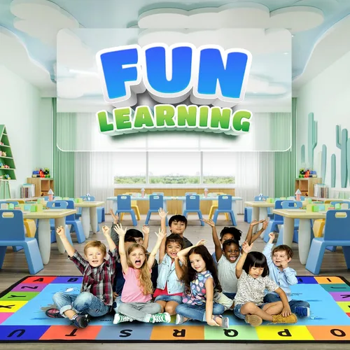 Vista 7 de Genki - Alfombras infantiles para sala de juegos - Alfombra de aprendizaje ABC para sala de juegos, aula, jardín de infantes y preescolar - Alfombra