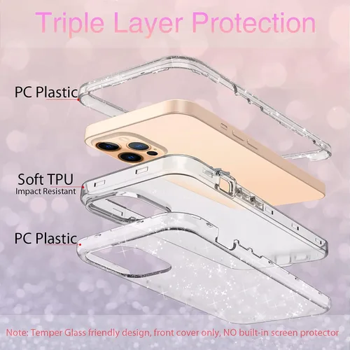 Vista 13 de Funda protectora completa con purpurina cristalina para iPhone 13 Pro Max híbrida 3 en 1, resistente a prueba de golpes, para mujeres y niñas