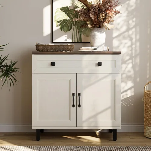 Vista 15 de FENSULN Gabinete de aparador de buffet multifuncional de casa de campo Moderna con estantes ajustables para cocina, barra de café, sala de estar