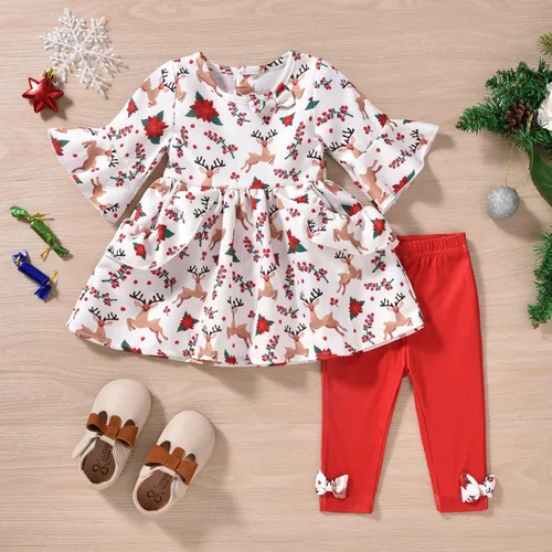 Vista 2 de MINIFEIKO Conjunto de 2 camisetas de manga con volantes y pantalones para niña