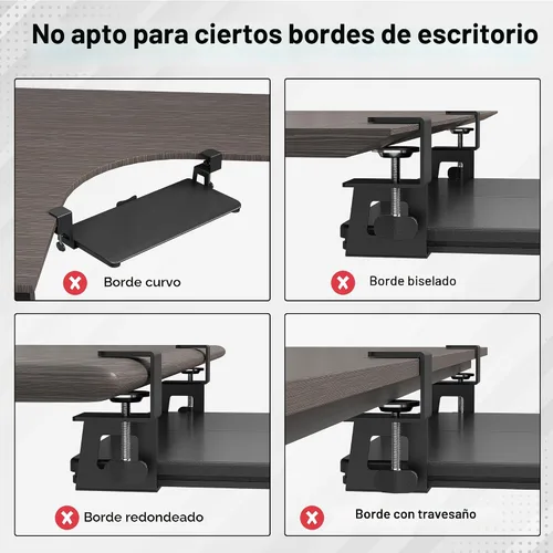 Vista 3 de BONTEC Bandeja para teclado debajo del escritorio, plataforma extraíble Negro